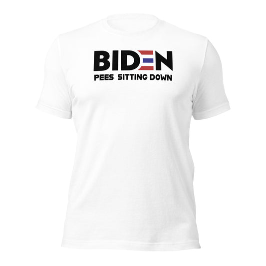 Biden Pees Sitting Down Unisex T-shirt (4 Color Options)